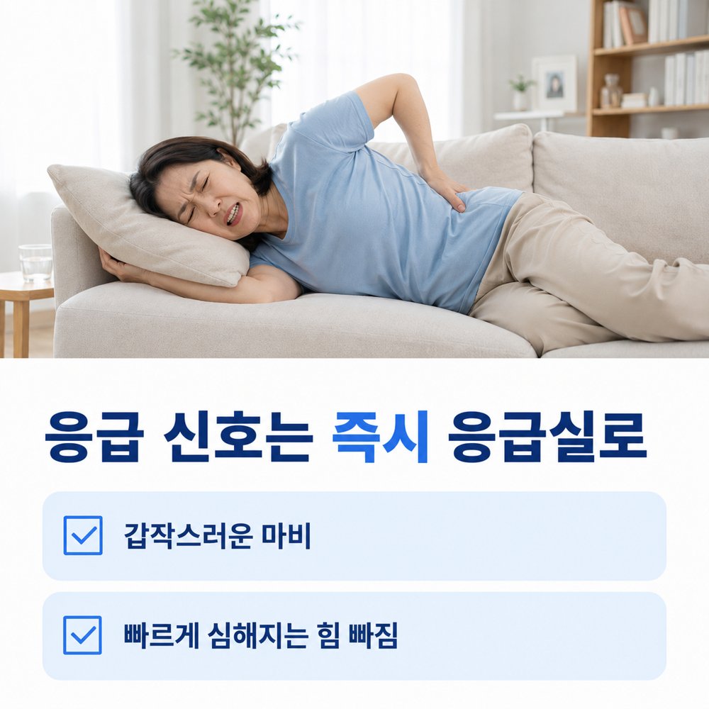응급 신호는 즉시 응급실로 - 갑작스러운 마비, 빠르게 심해지는 힘 빠짐