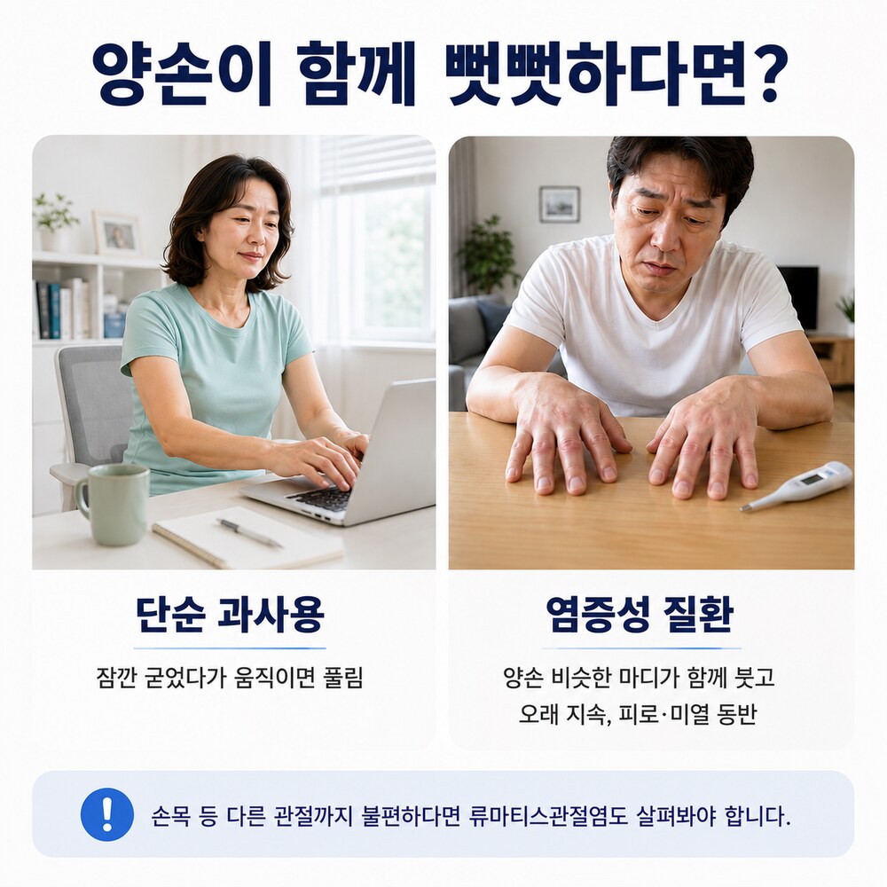 양손이 함께 뻣뻣하다면 - 단순 과사용 vs 염증성 질환