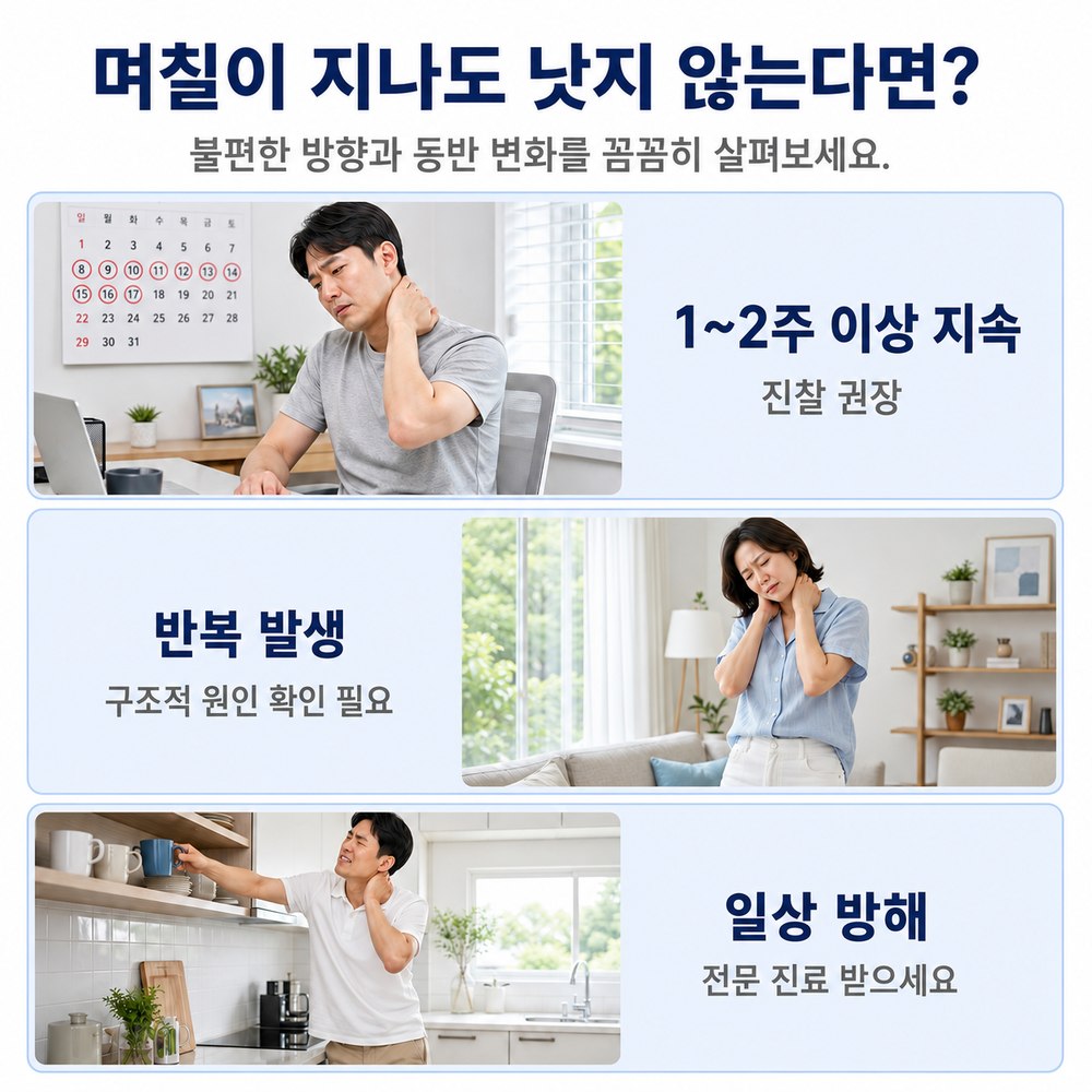 며칠이 지나도 낫지 않는다면 - 1~2주 이상 지속, 반복 발생, 일상 방해
