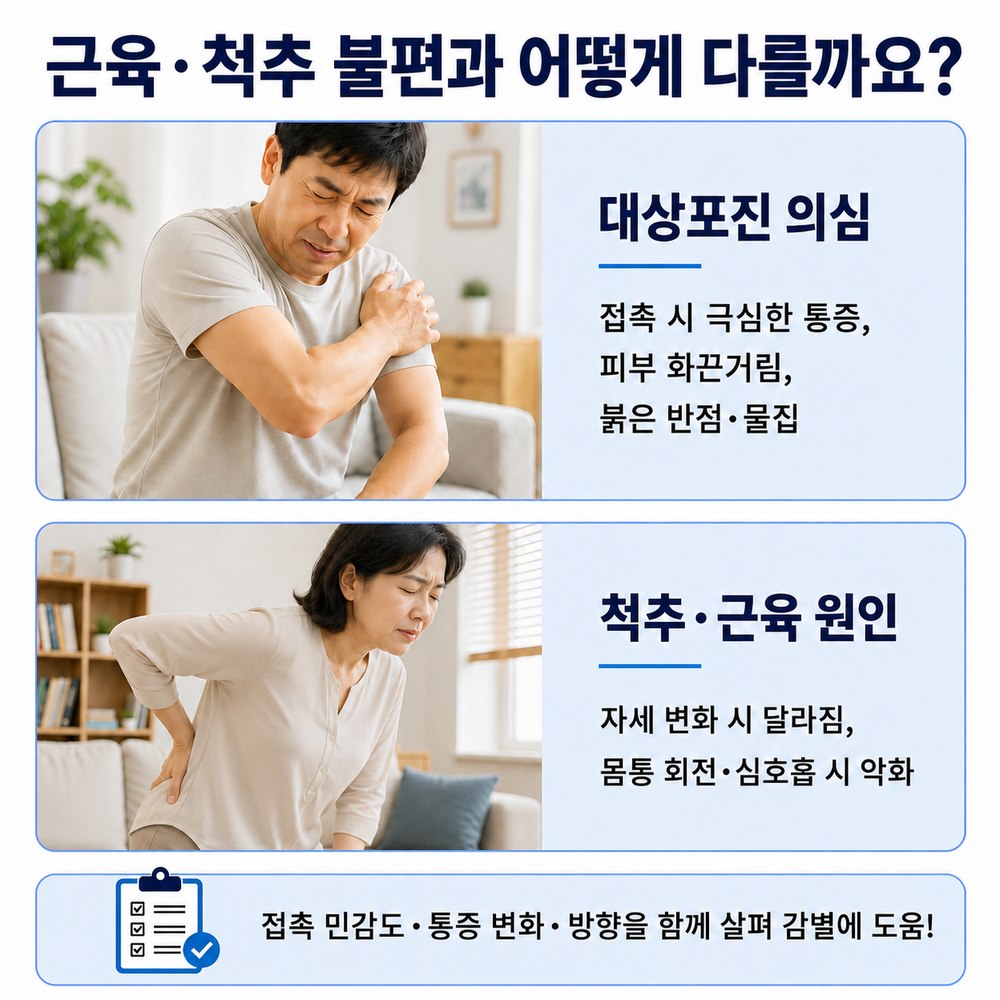 근육 척추 불편과 어떻게 다를까요 - 대상포진 의심, 척추 근육 원인