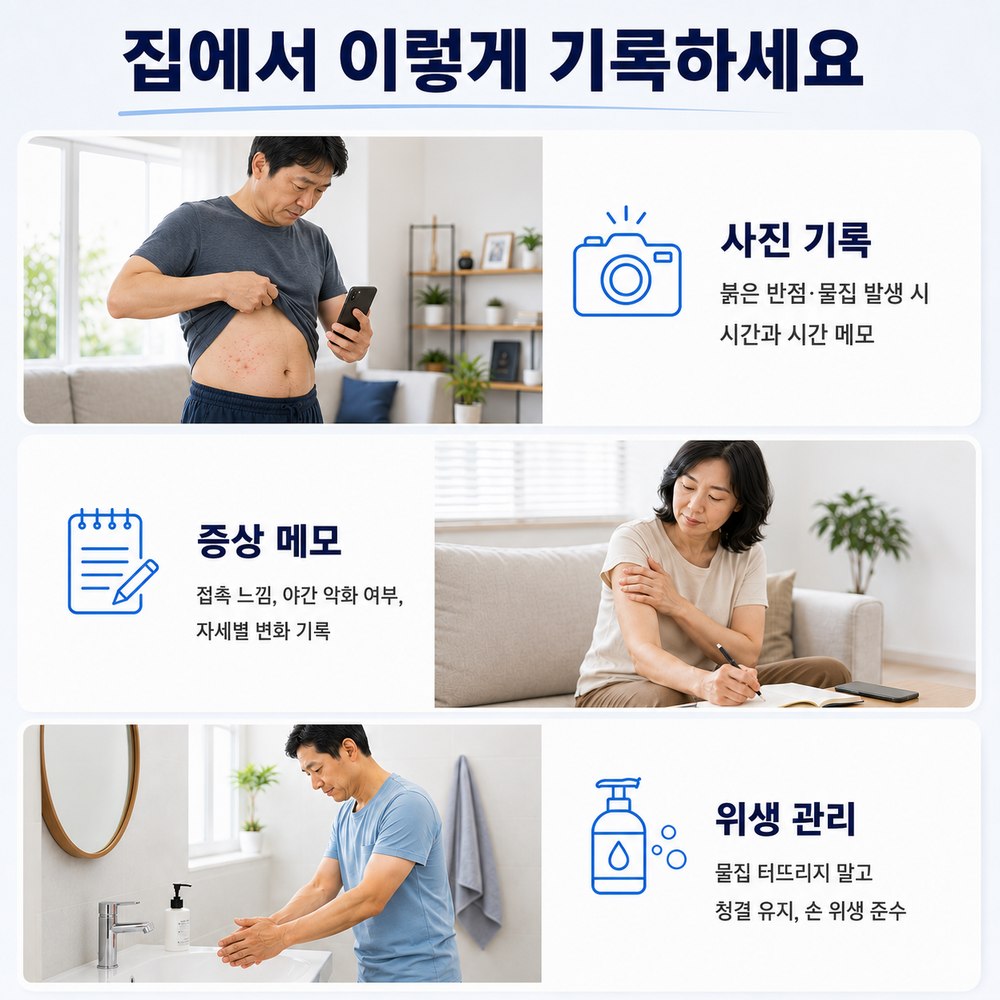 집에서 이렇게 기록하세요 - 사진 기록, 증상 메모, 위생 관리